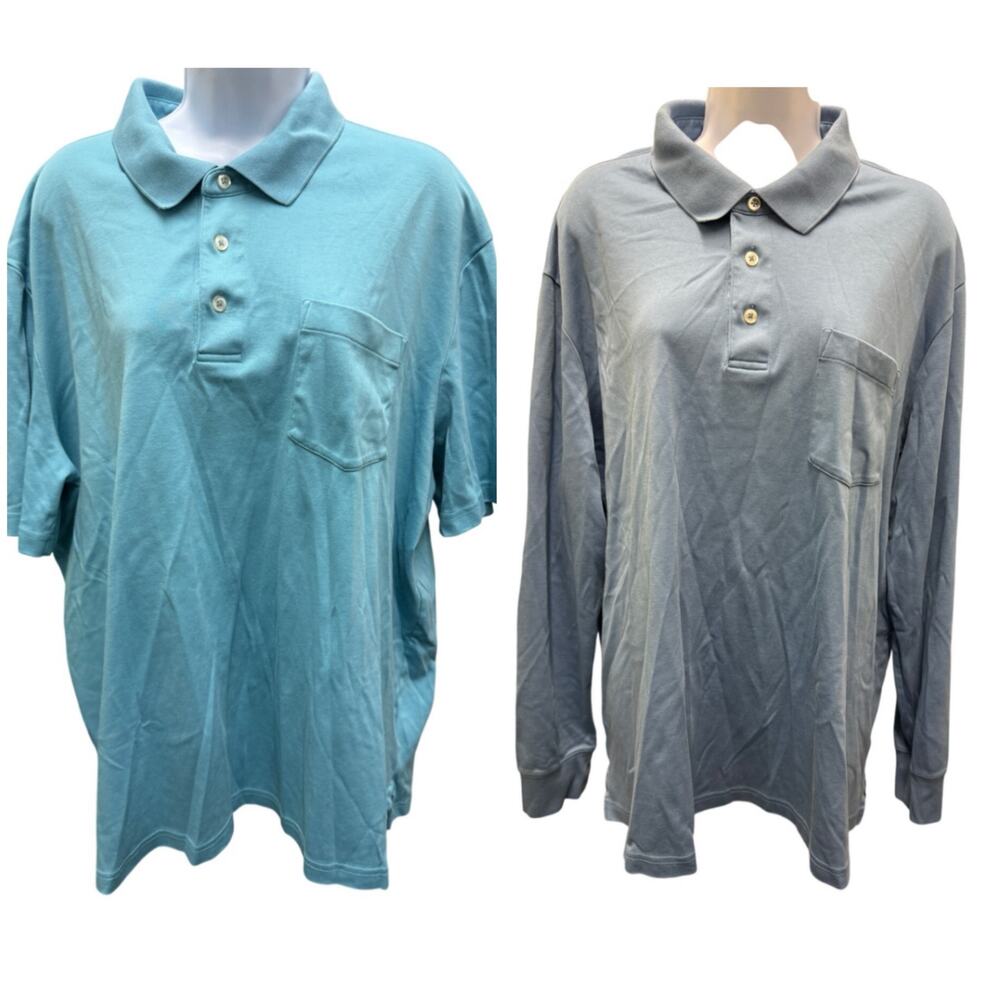 Lot of 2 Lands' End Traditional Fit 2XL Polo Shirts Blue Teal & Green long short